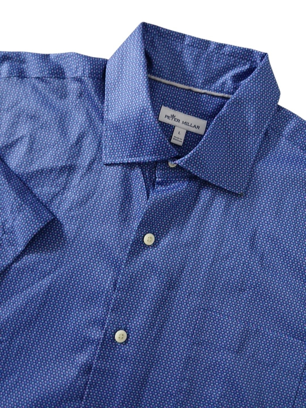 Peter Millar Jackson Performance Short‎ Sleeve Poplin Sport Shirt Men Large